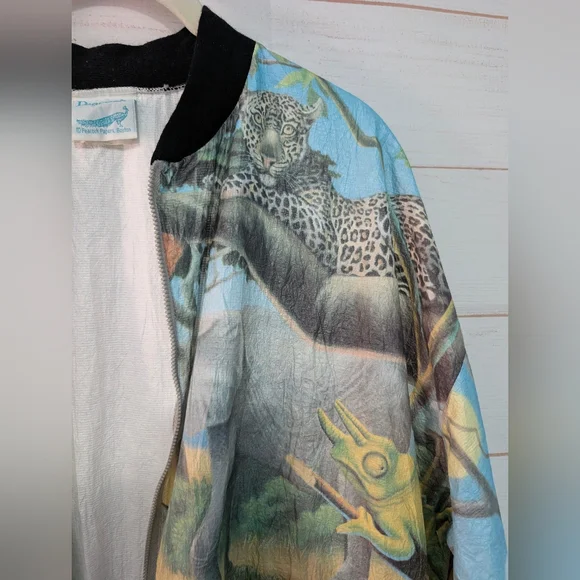 VINTAGE RARE Colorful Animal Print Bomber Jacket Size Large - Picture 3 of 13